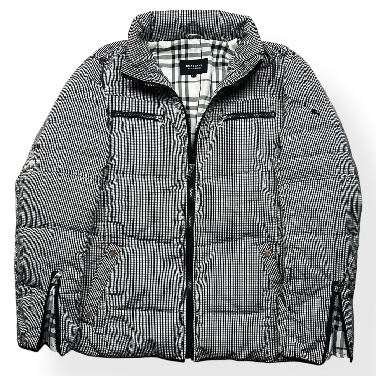 Vintage Burberry Black Label Gingham Puffer Jacket Black L