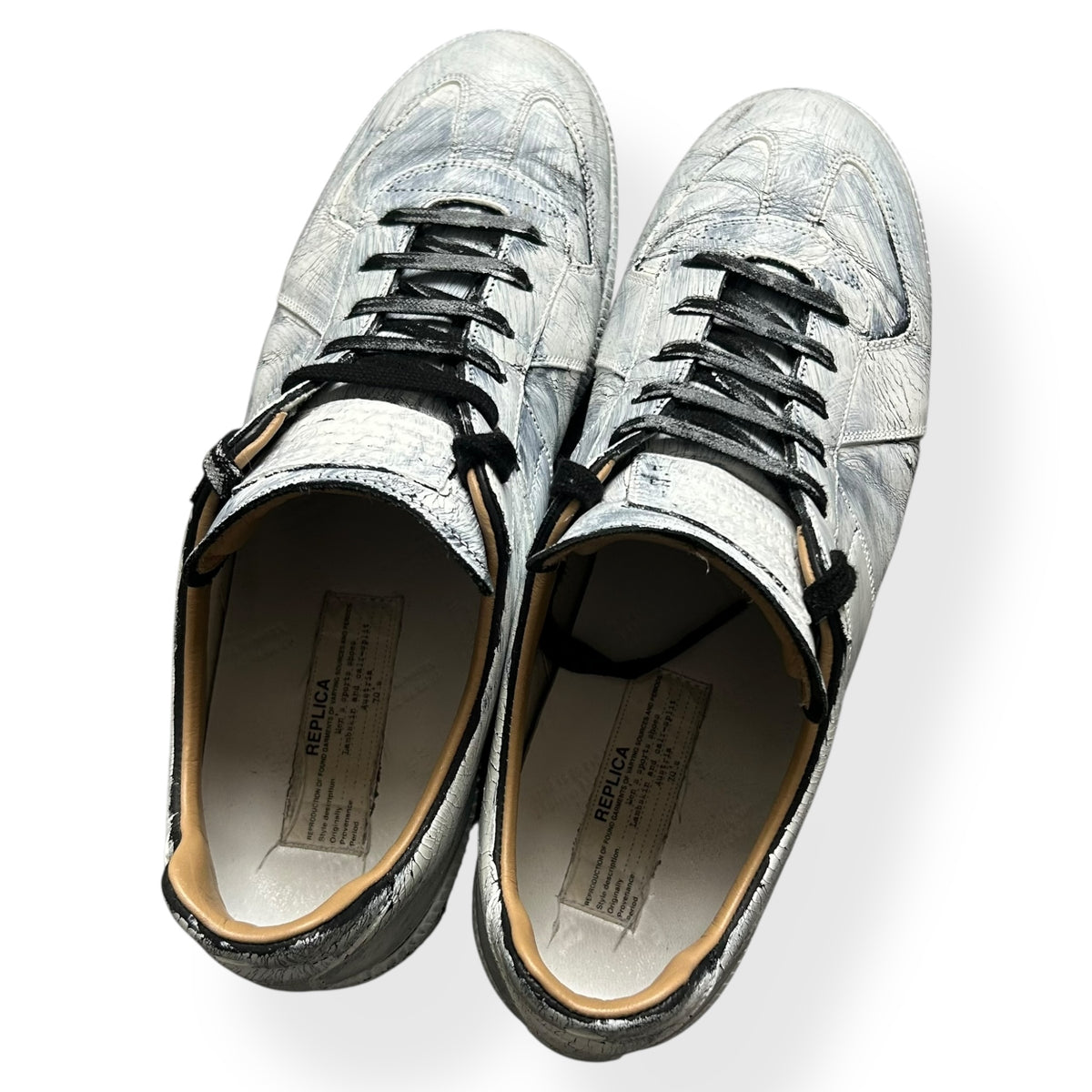 Maison Margiela Bianchetto Painted Gats Low Top Trainers UK 11