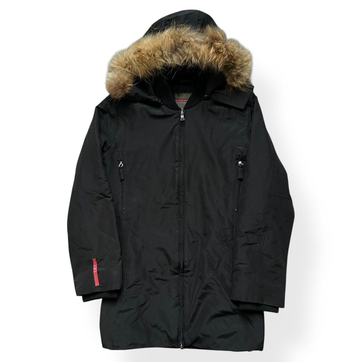 Vintage Prada Sport Fur Hood Nylon Trench Coat S