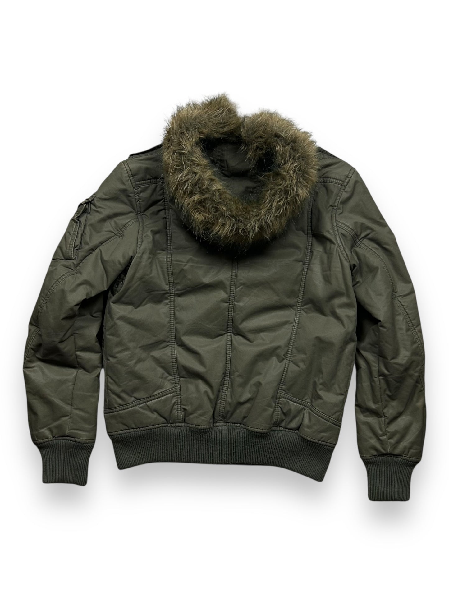 Mens Diesel Fur Hood Bomber Jacket Khaki S