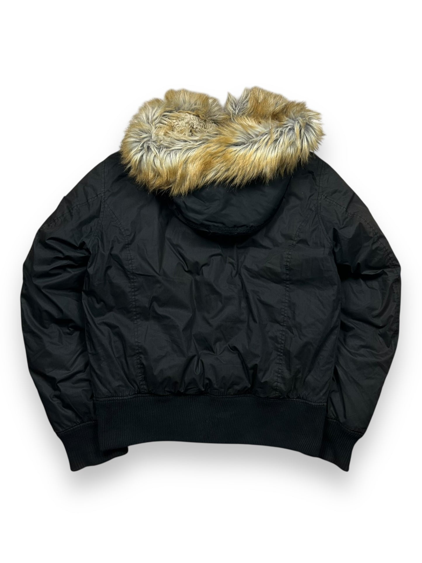 Mens Diesel Fur Hood Bomber Jacket Black M