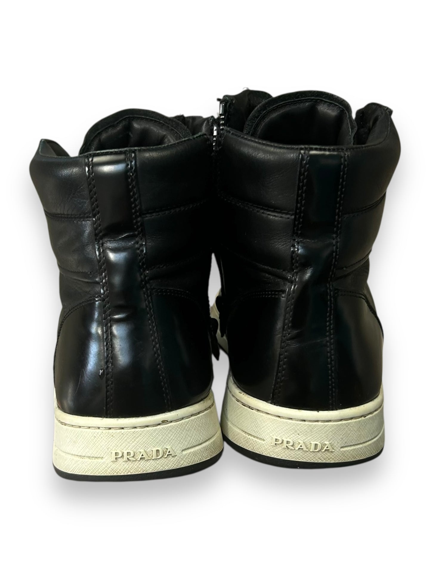 Prada Leather High Top Side Zip Trainers UK 8