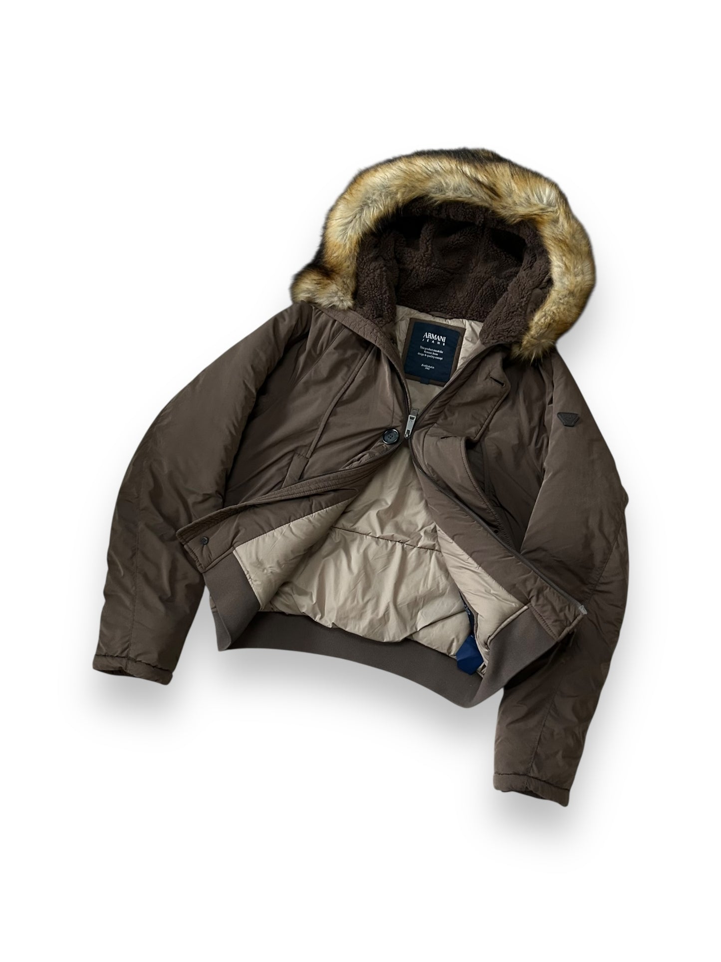 Armani Jeans Puffer Bomber Jacket Brown S