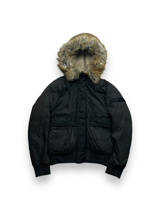 Mens Diesel Fur Hood Bomber Jacket Black M