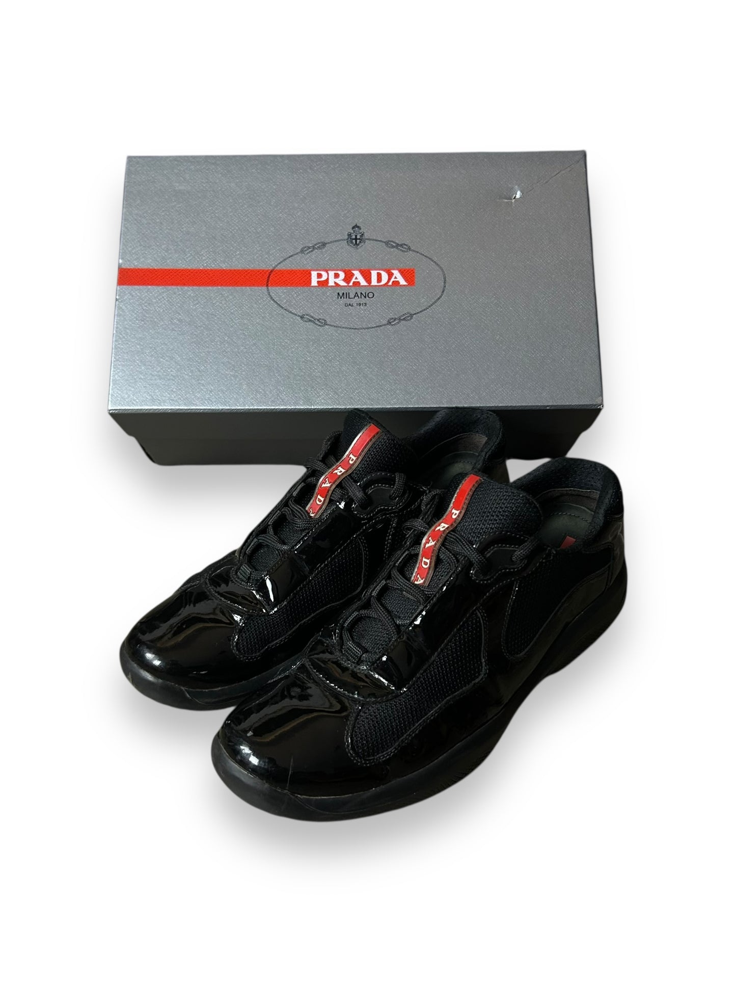 Mens Prada Sport America Cup Shiny Low Trainer Uk 9