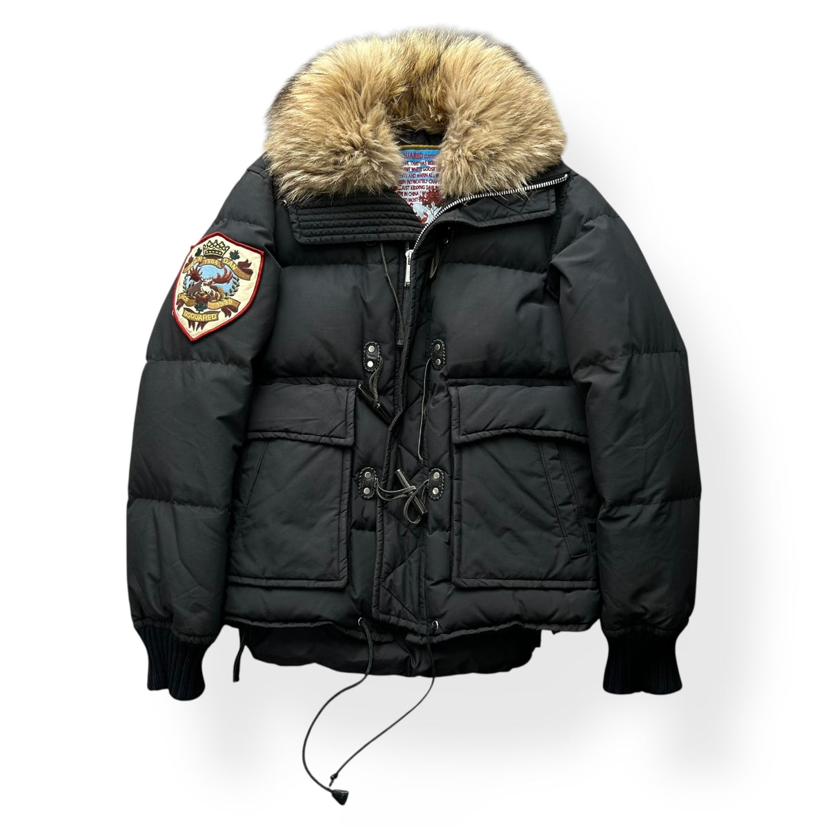 Dsquared2 Fur Trim Collar Puffer Bomber Jacket Black S