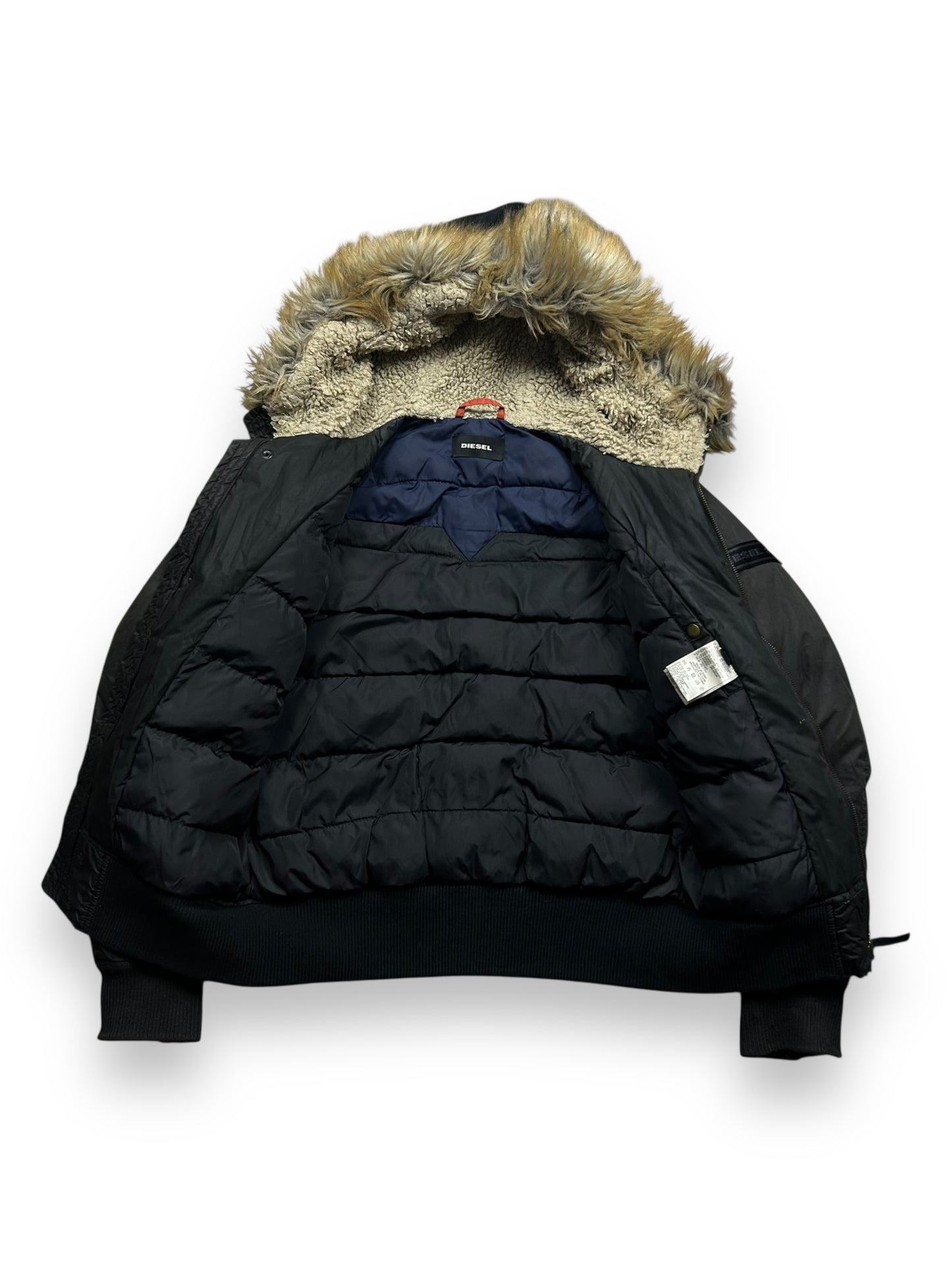 Mens Diesel Fur Hood Bomber Jacket Black M