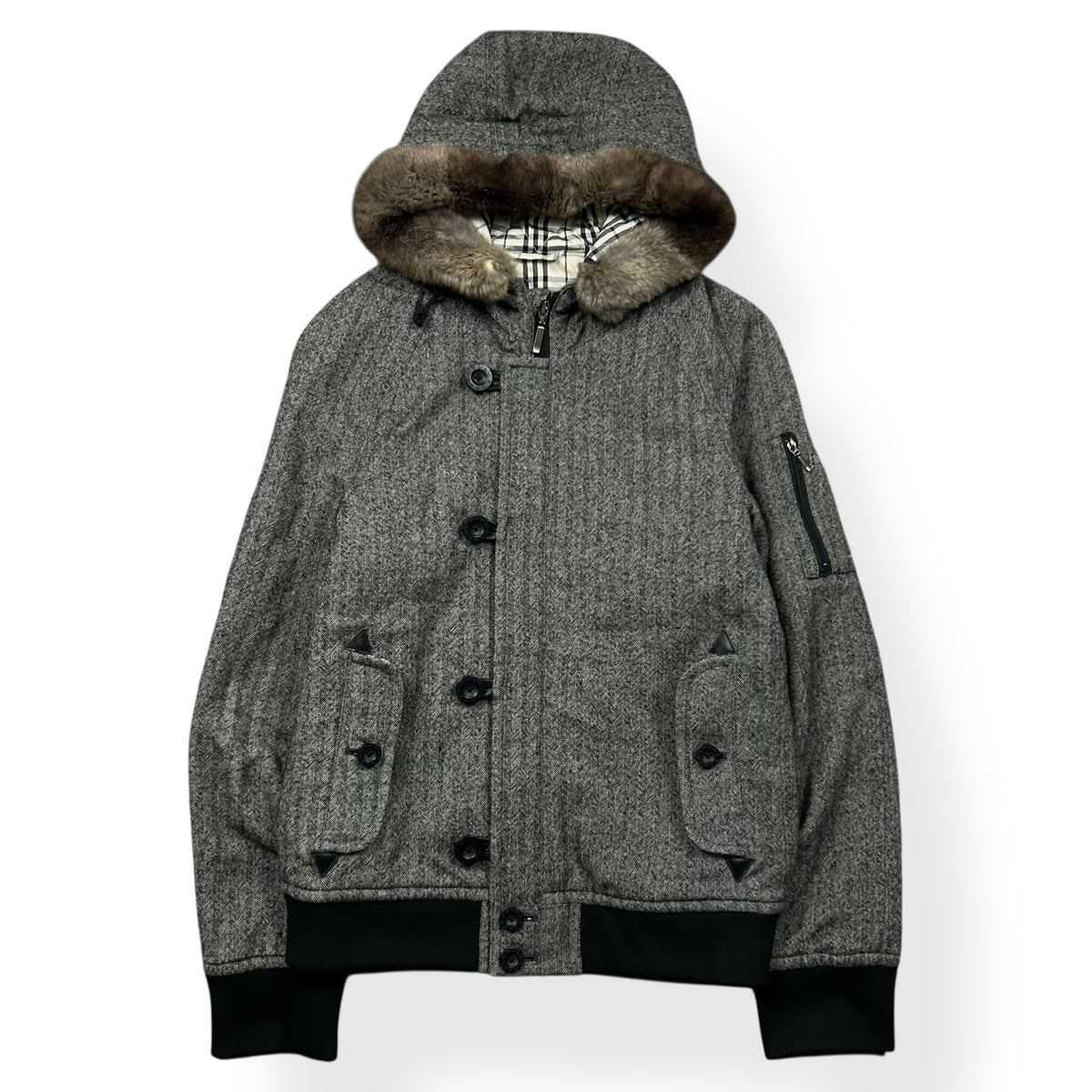 Burberry Black Label Fur Hood Wool Duffle Jacket S