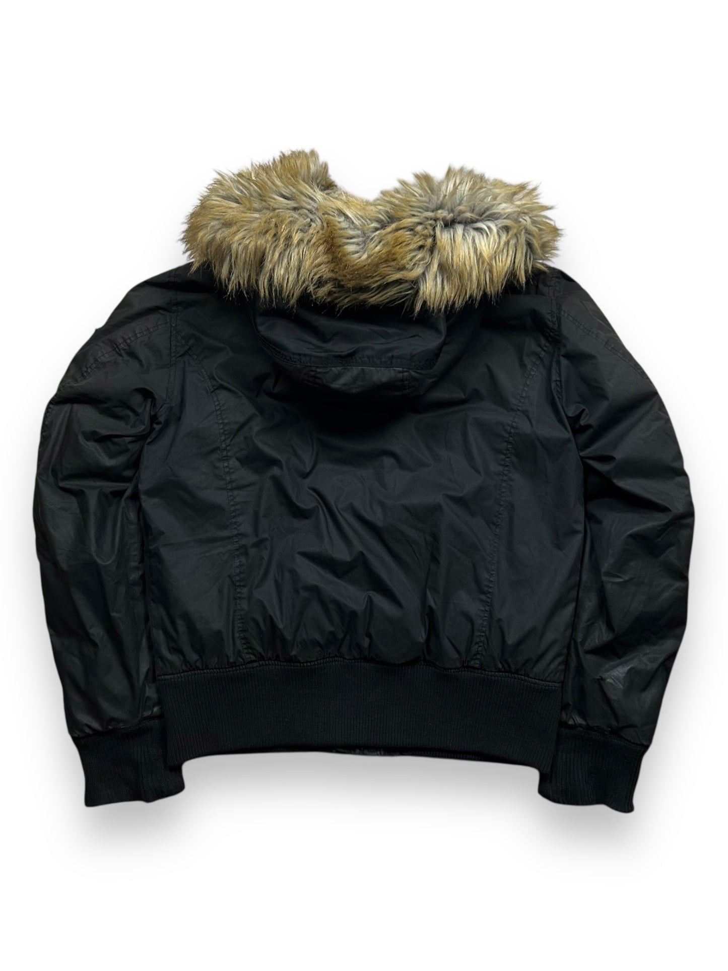 Mens Diesel Fur Hood Bomber Jacket Black M