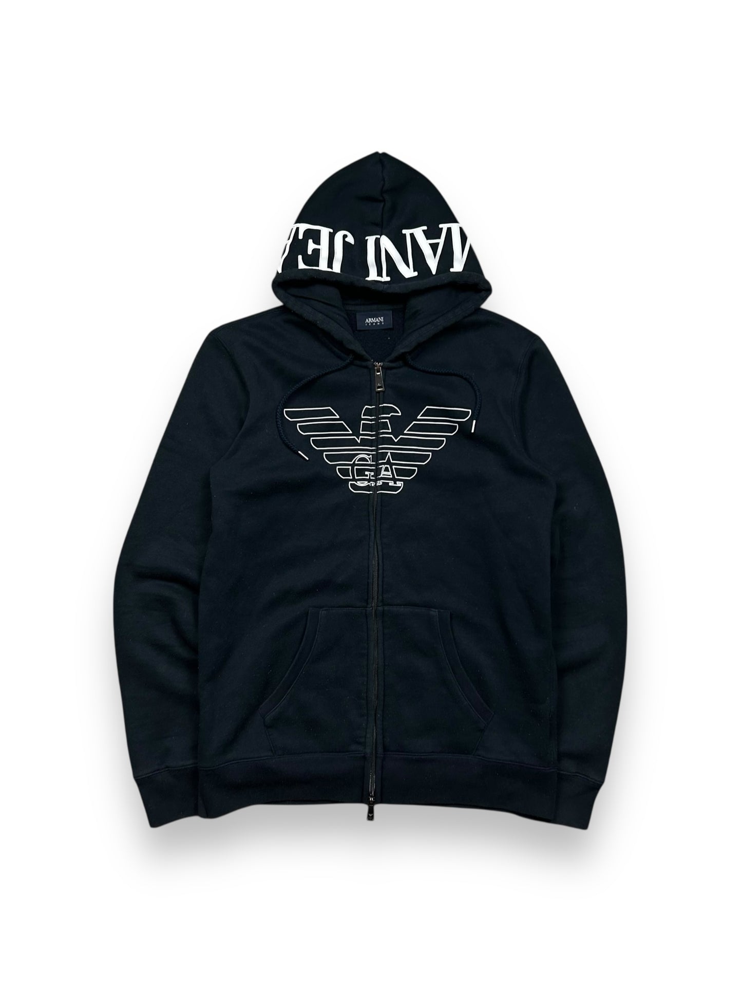 Mens Armani Jeans Logo Zip Up Hoodie Size L