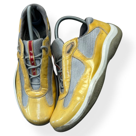 Mens Prada America Cups Patent Yellow Size UK 7