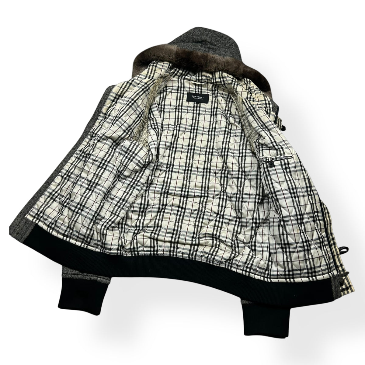 Burberry Black Label Fur Hood Wool Duffle Jacket S