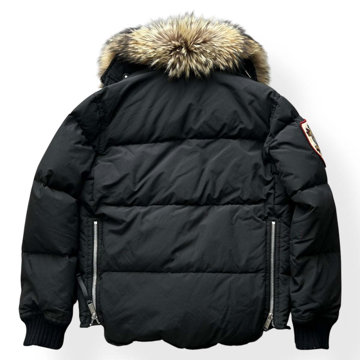 Dsquared2 Racoon Fur Trim Collar Puffer Bomber Jacket Black L