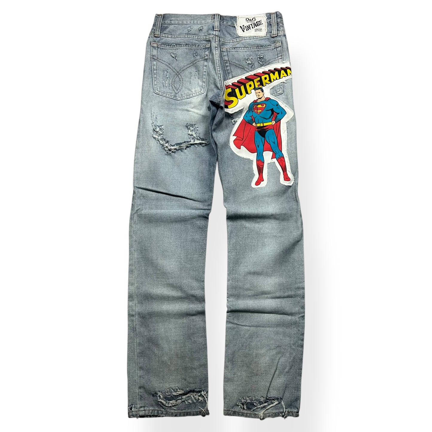 Dolce & Gabbana SS2005 Denim Distressed Superman Jeans W29 L35