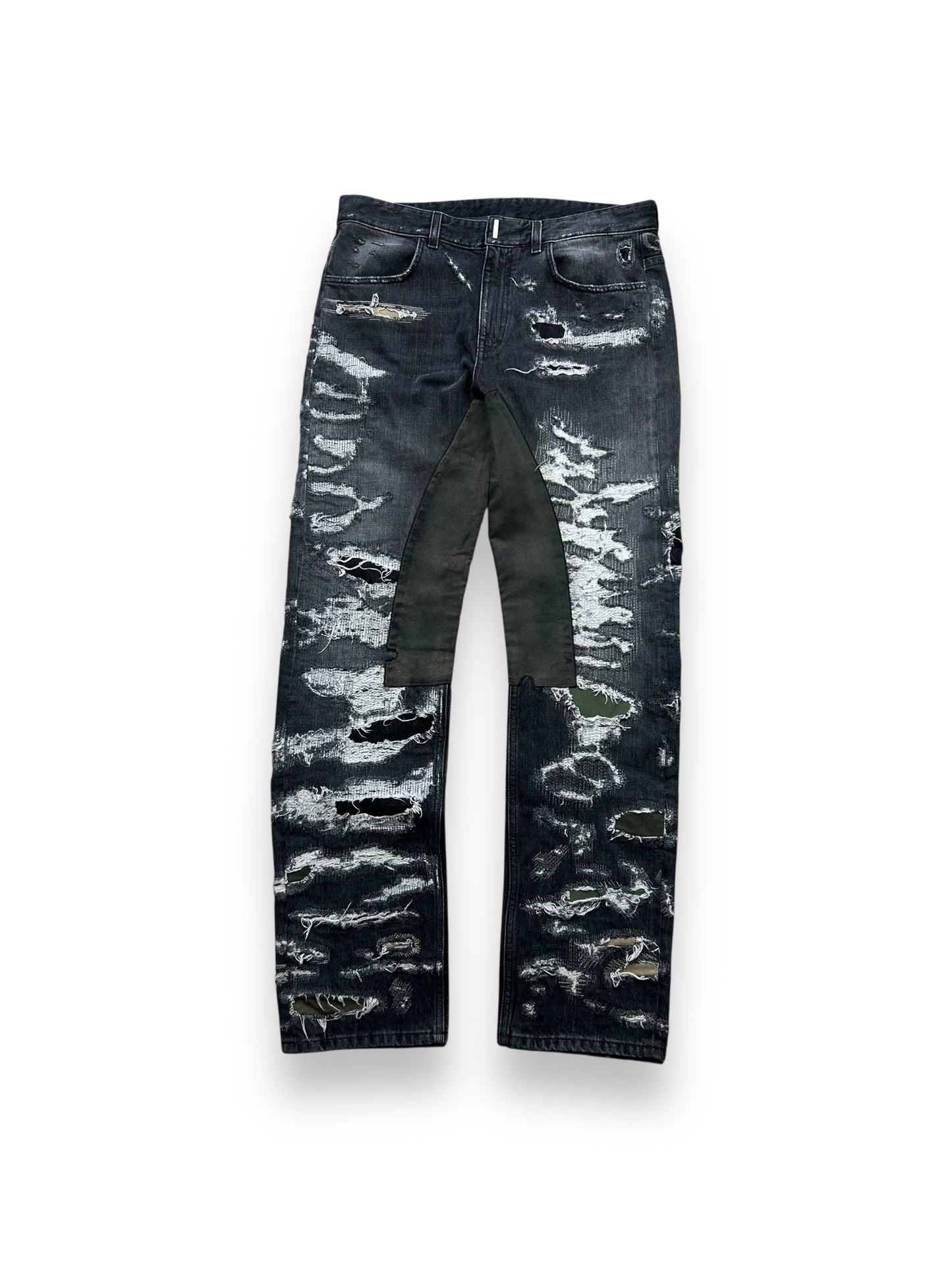 Givenchy FW22 Matthew Williams Boro Distressed Moleskin Patched Denim Jeans W32 L33