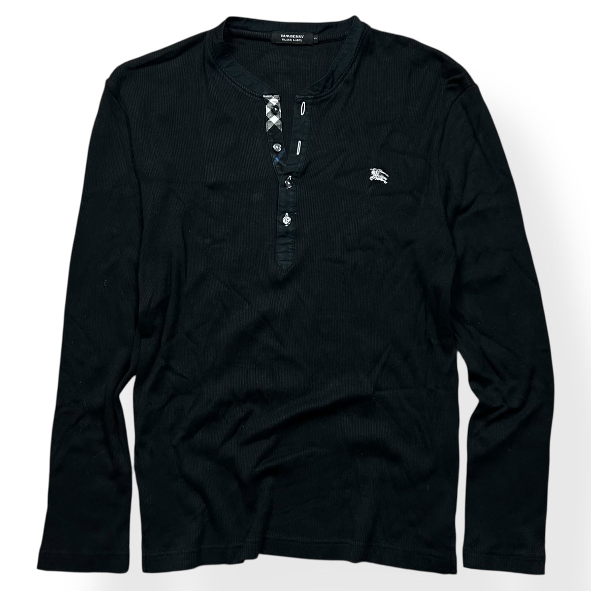 Burberry Black Label Nova Check Ribbed Henley T Shirt M