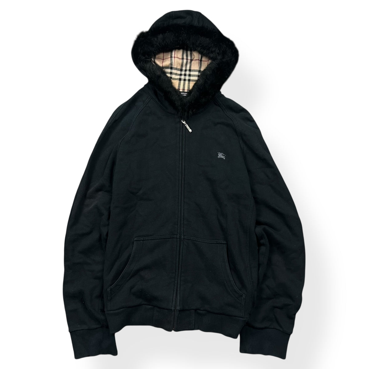 Burberry Black Label Fur Hood Zip Up Hoodie M