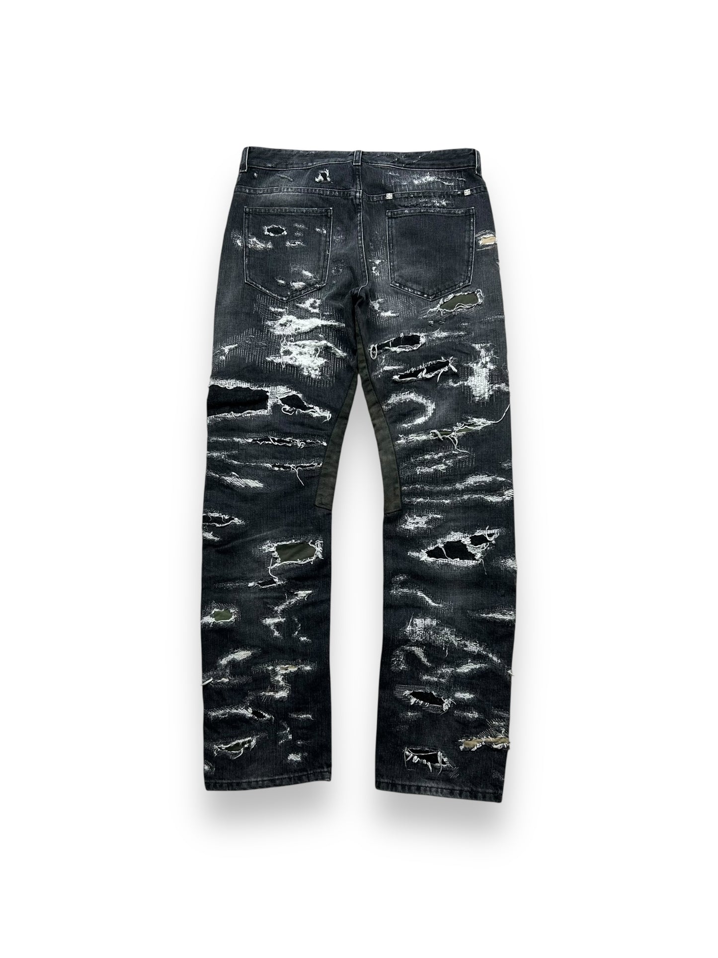 Givenchy FW22 Matthew Williams Boro Distressed Moleskin Patched Denim Jeans W32 L33