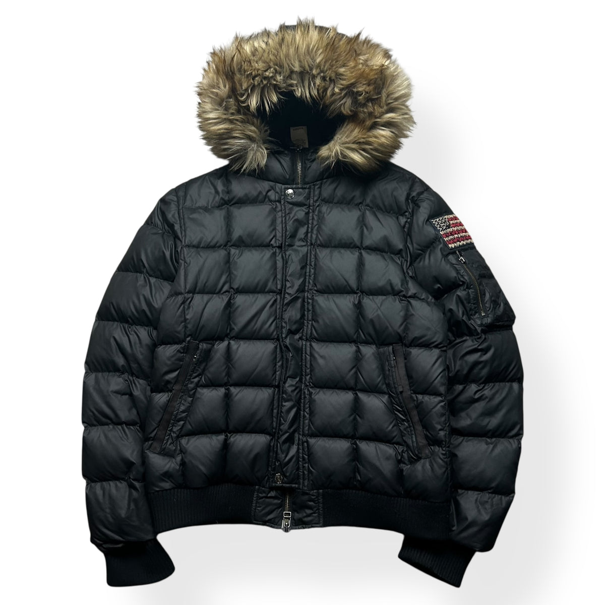 Vintage True Religion Fur Hood Square Stitch Puffer Jacket XL