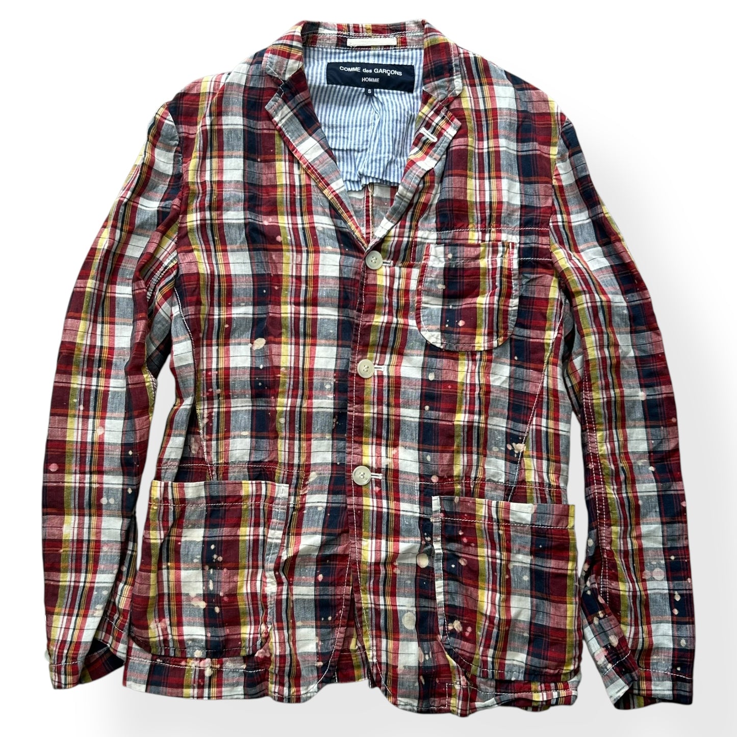 Comme des Garcons Homme Bleached Plaid Linen Jacket S