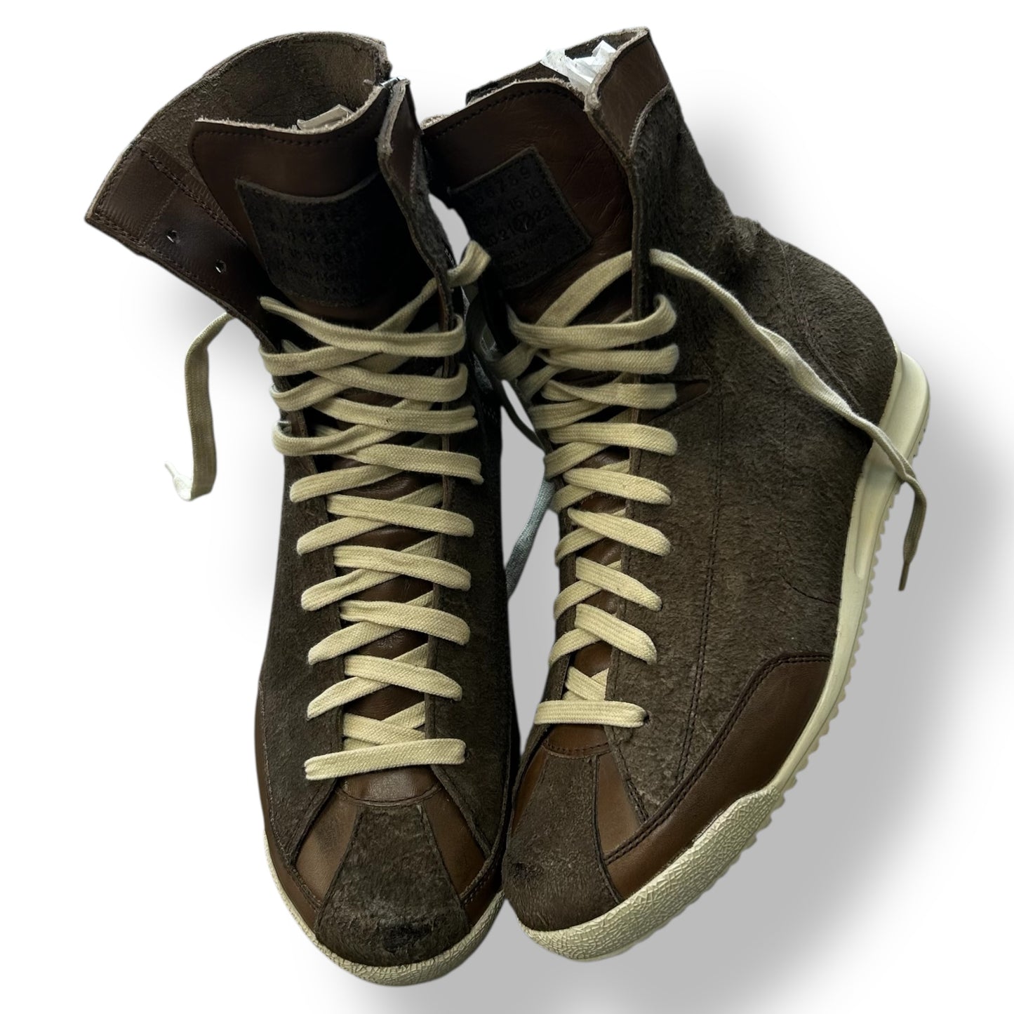 Maison Margiela Grey Suede Leather Brutalist High Top Shoes UK 7