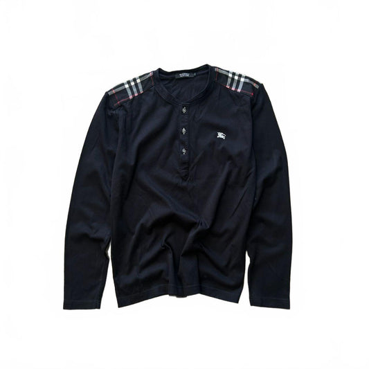 Burberry Black Label Nova Check Ribbed Henley T Shirt S