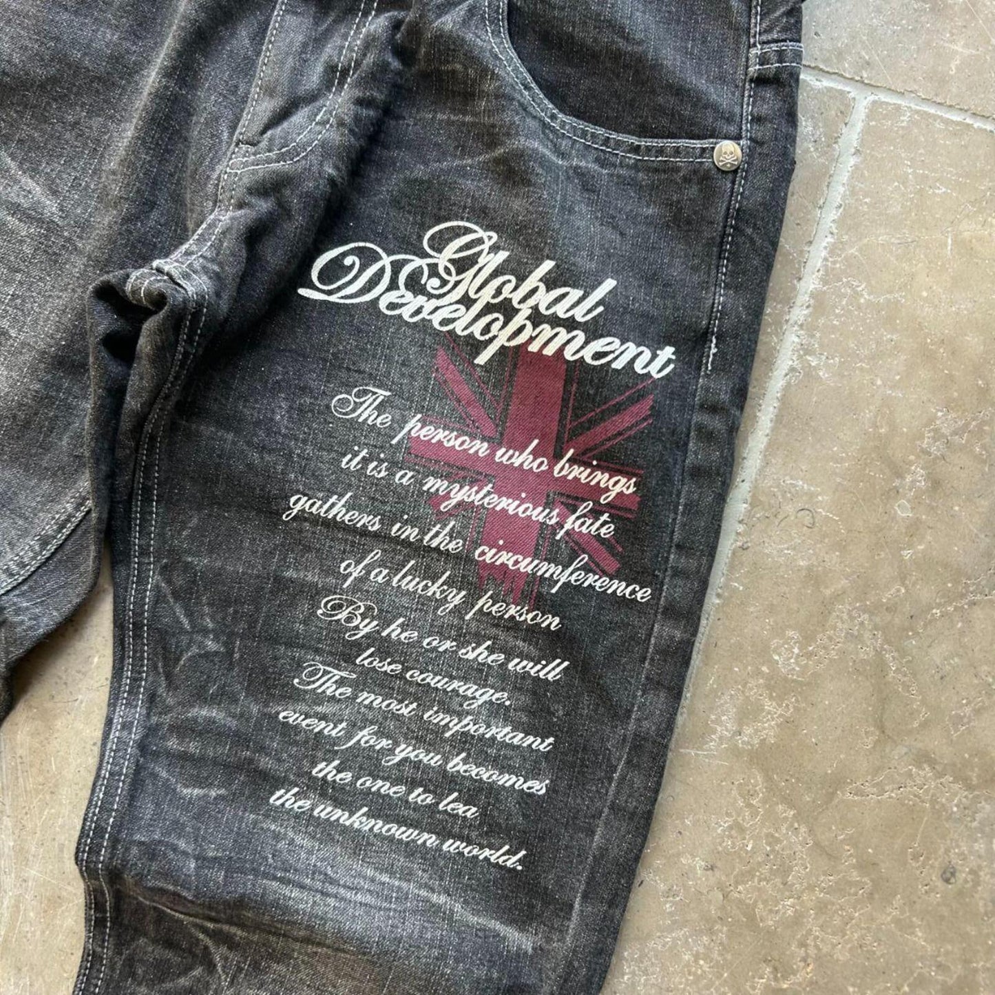 Vintage Japan Style Union Jack Faded Jeans W32 L30