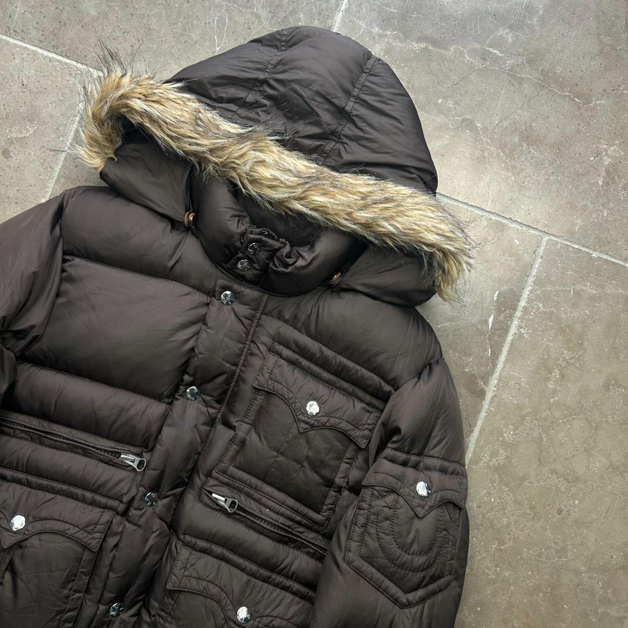 True Religion Fur Hood Puffer Down Jacket Brown XL