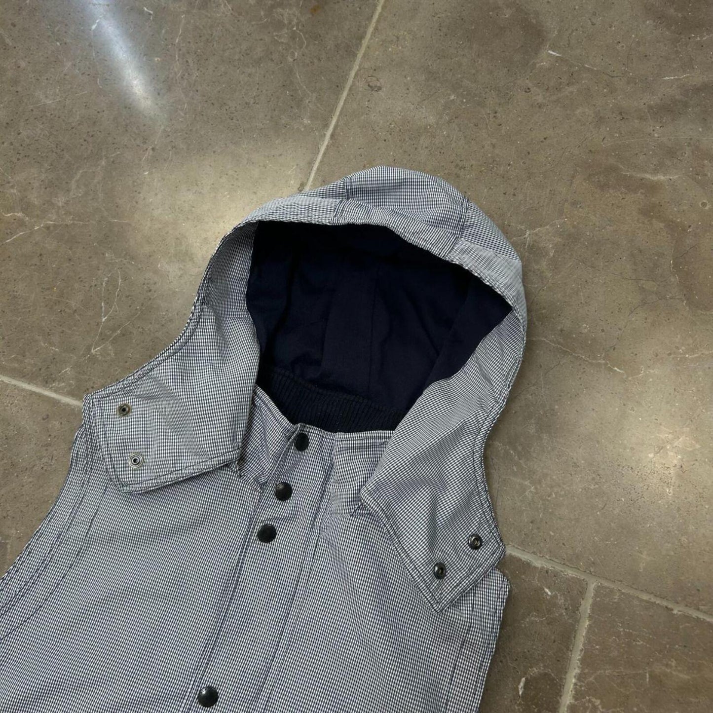 Burberry Black Label Gingham Check Gilet Hooded Vest Jacket M