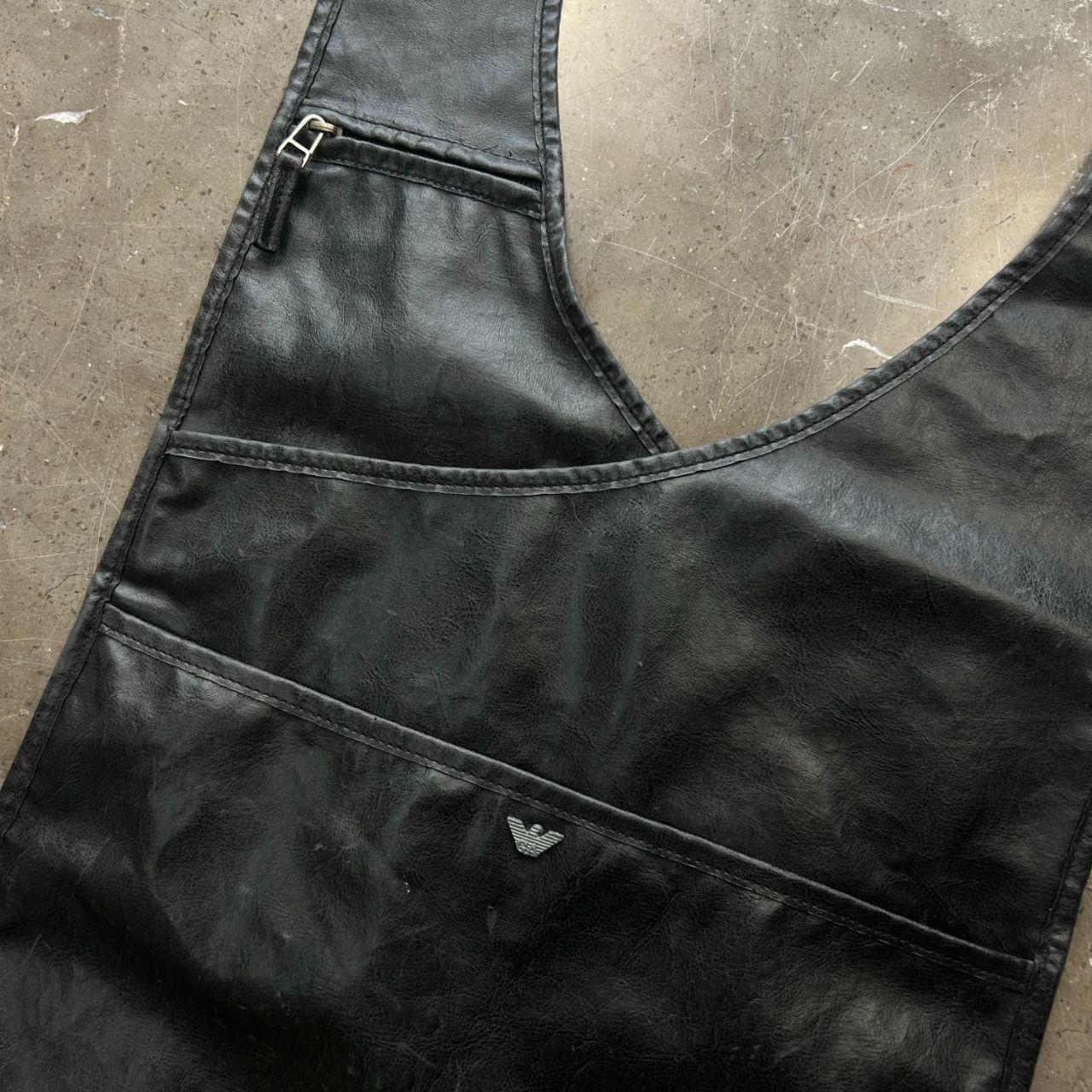 Vintage Armani Jeans Flat Leather Crossbody Messenger Bag