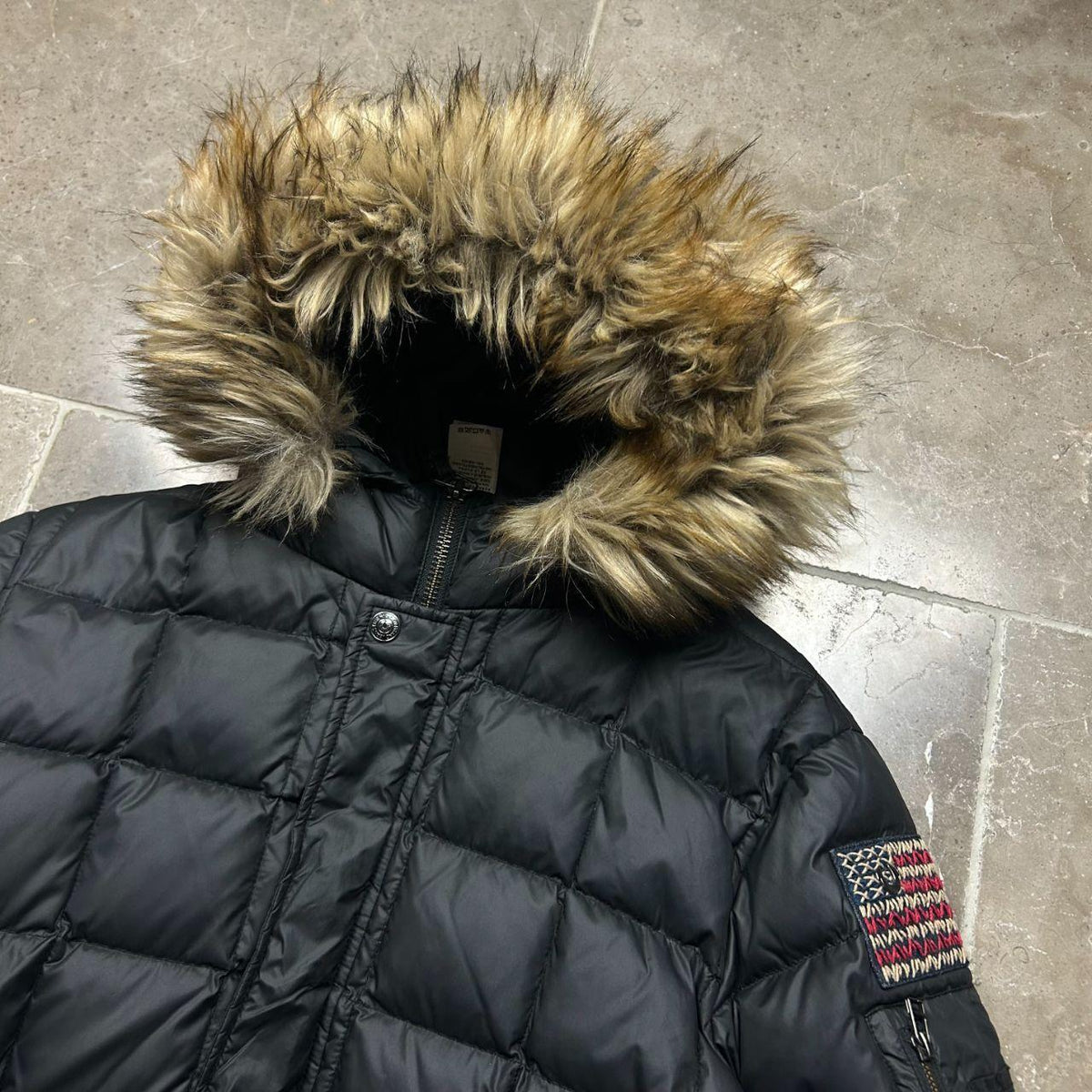 Vintage True Religion Fur Hood Square Stitch Puffer Jacket XL