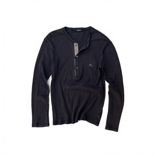 Burberry Black Label Long Sleeve Ribbed Henley T Shirt S