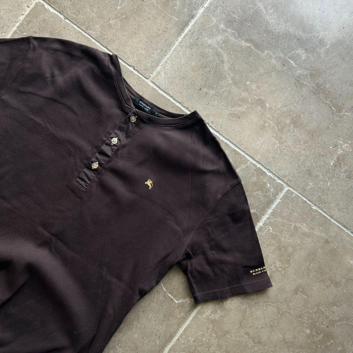 Burberry Black Label Short Sleeve Ribbed Henley T Shirt M