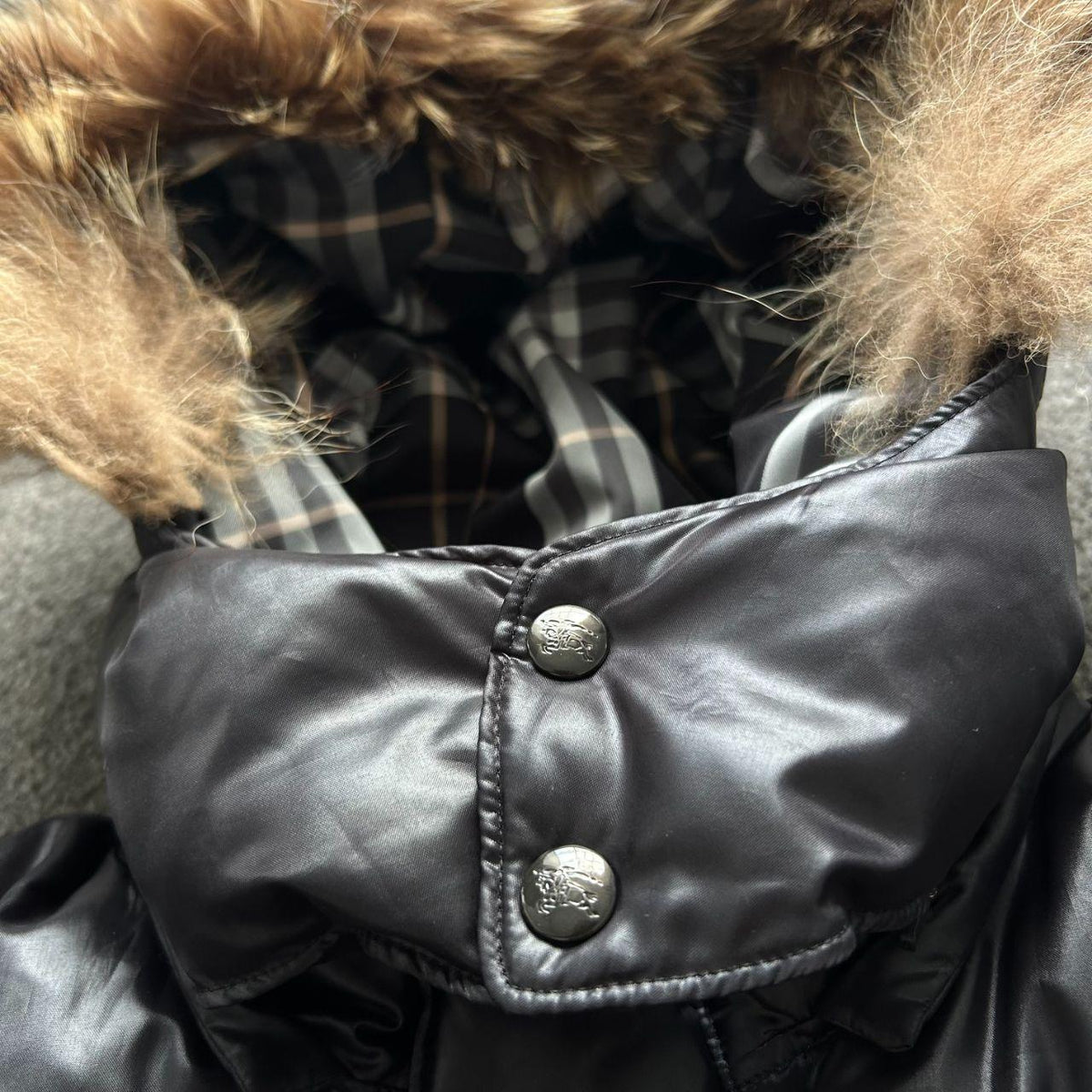 Vintage Burberry Blue Label Fur Hood Puffer Jacket M