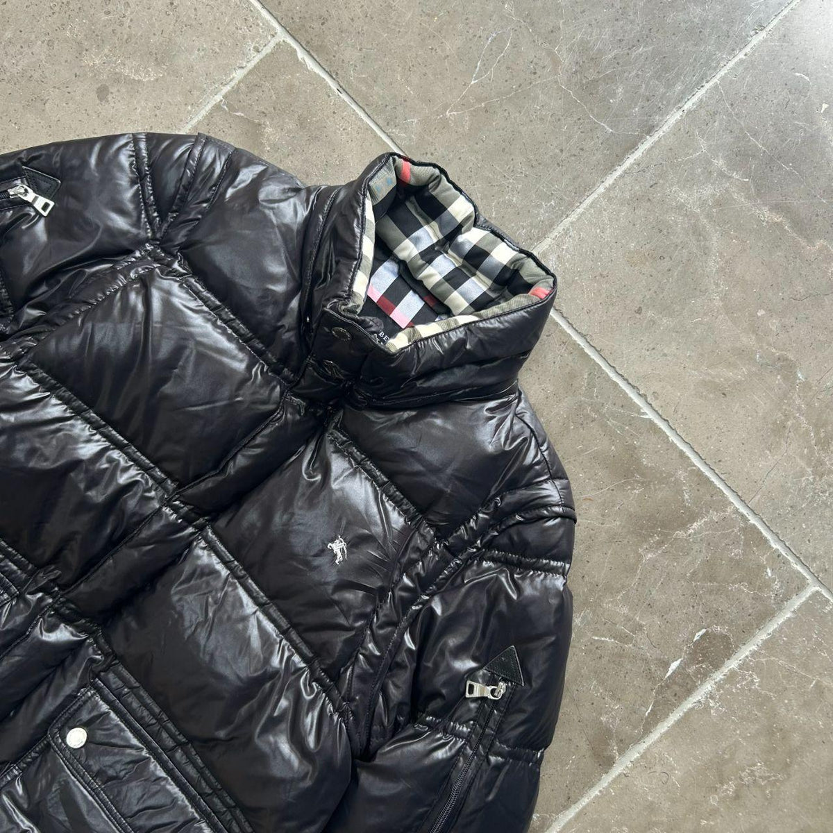 Vintage Burberry Black Label Shiny Puffer Jacket Black S