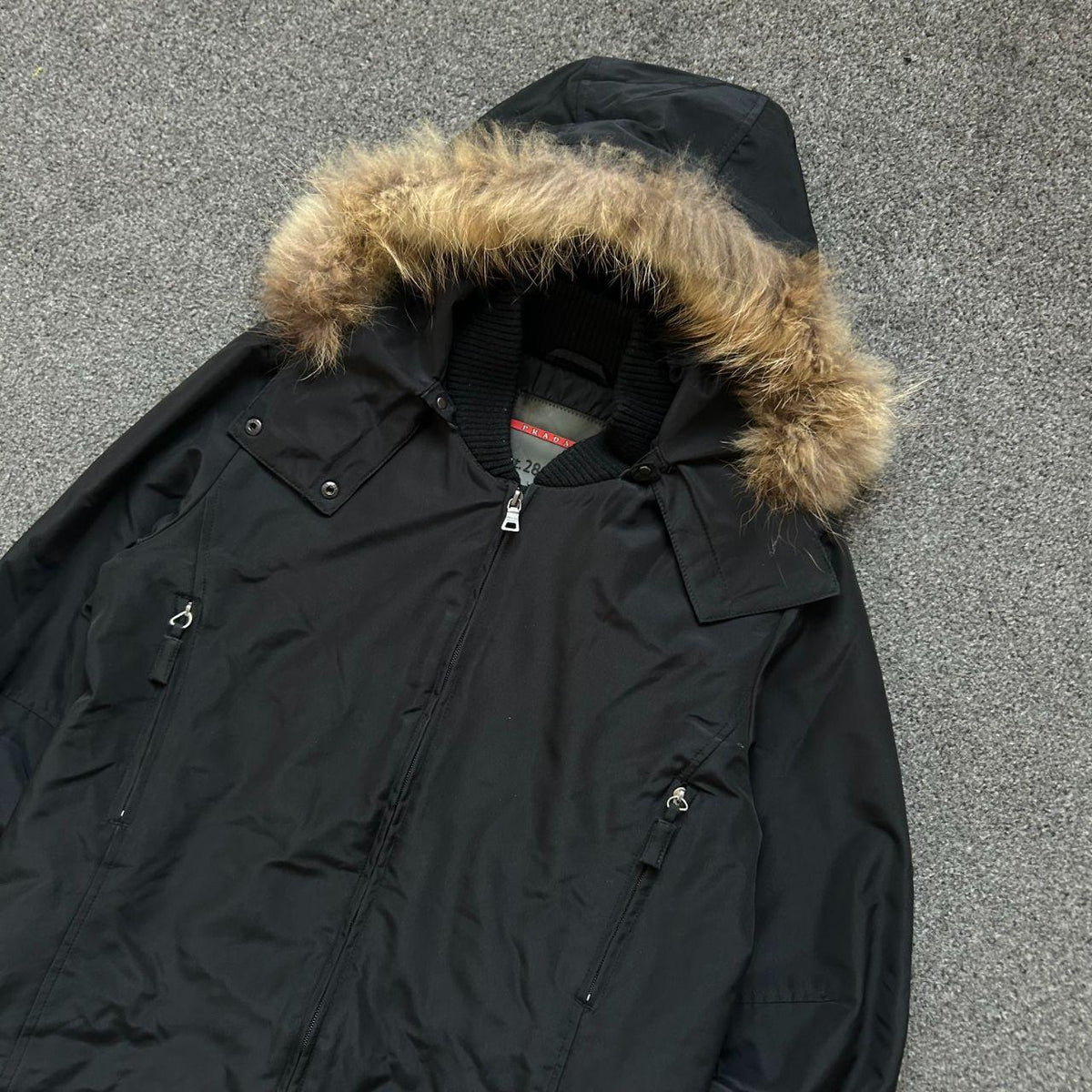 Vintage Prada Sport Fur Hood Nylon Trench Coat S