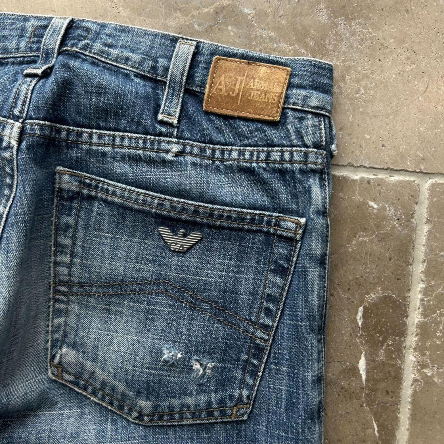 Vintage Armani Jeans Ripped Straight Denim Jeans W29 34