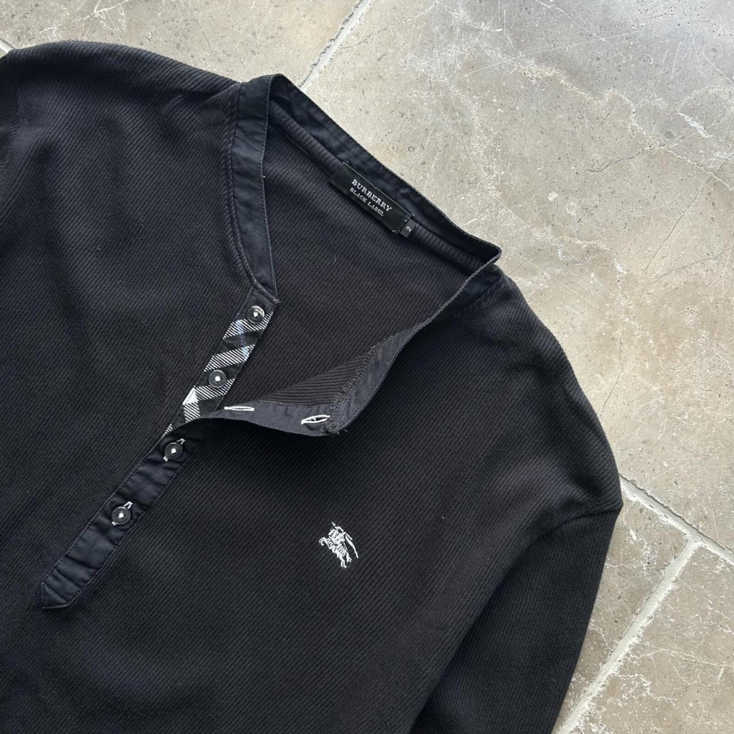 Burberry Black Label Nova Check Ribbed Henley T Shirt S
