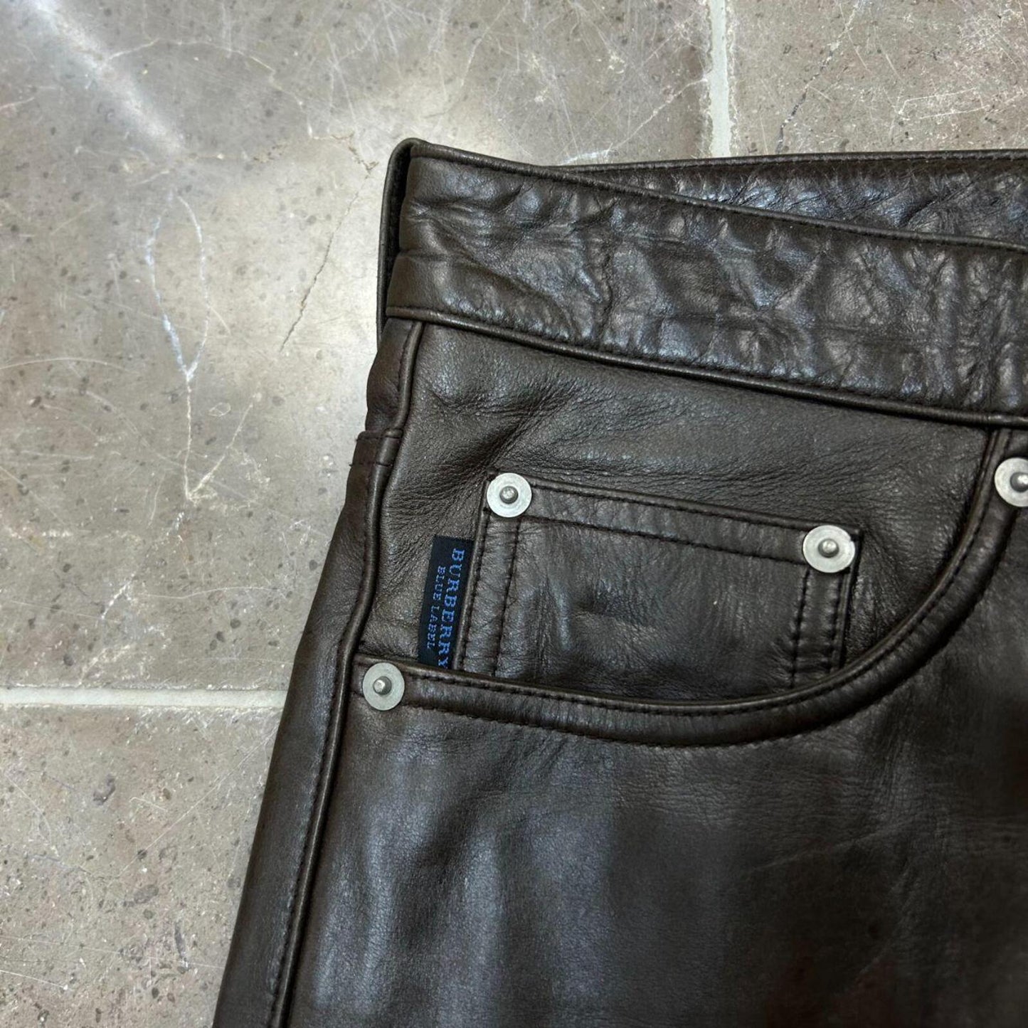 Vintage Burberry Blue Label Straight Leg Leather Trousers Jeans W28 L31