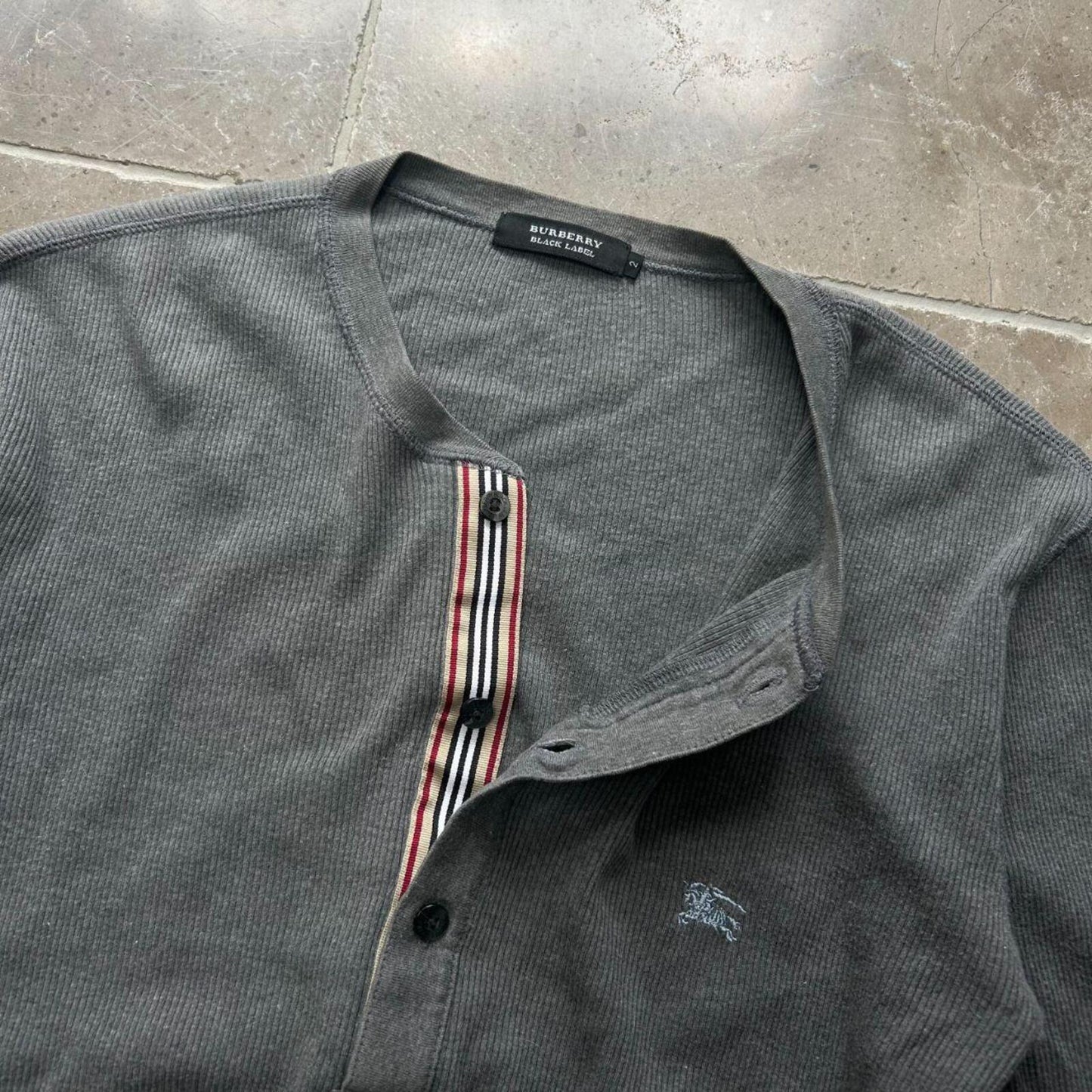 Burberry Black Label Long Sleeve Ribbed Henley T Shirt S