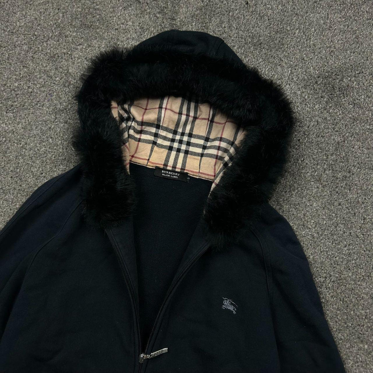 Burberry Black Label Fur Hood Zip Up Hoodie M