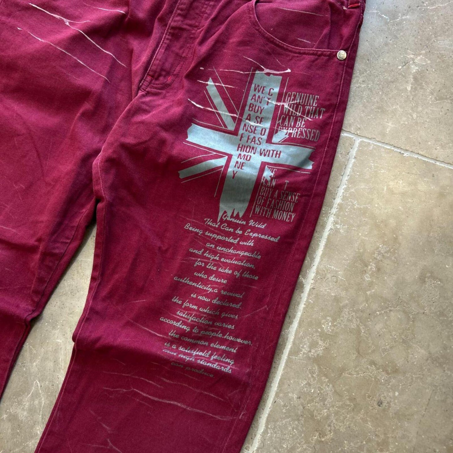 Vintage Japan Style Union Jack Faded Jeans W34 L32