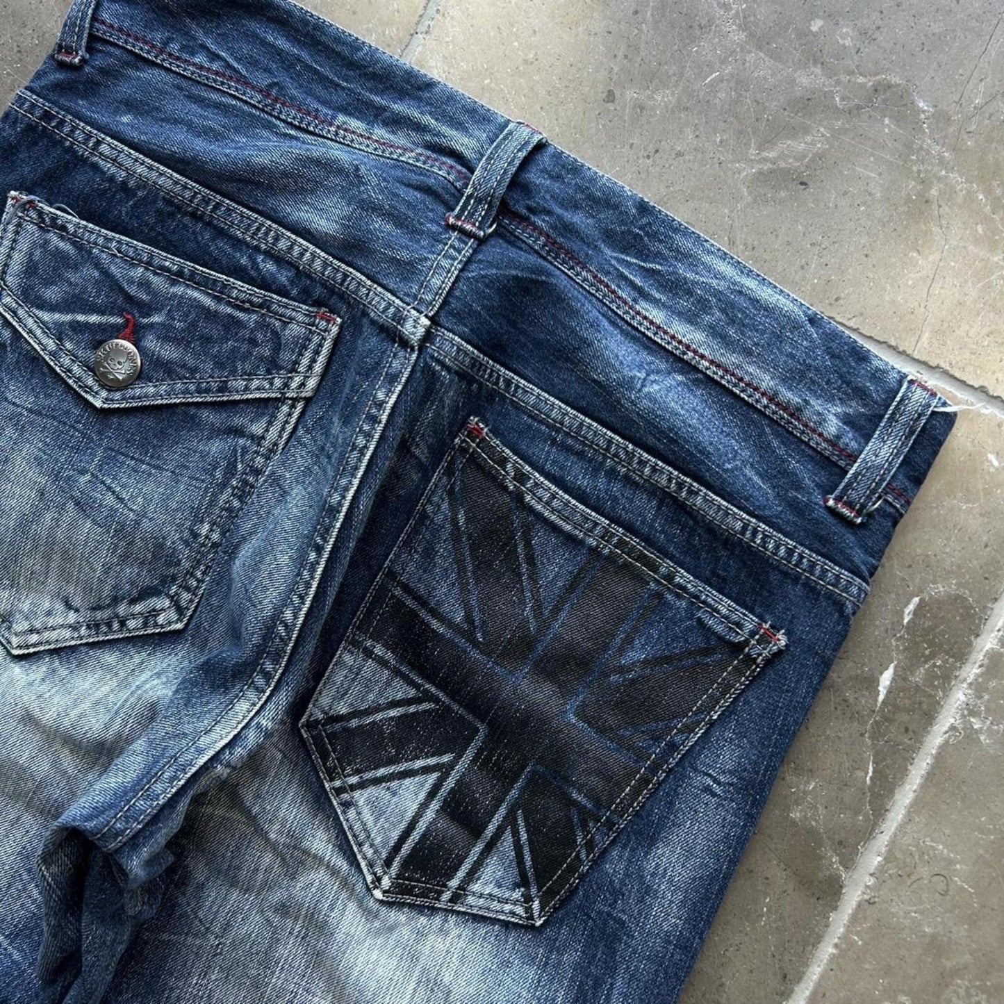 Vintage Japan Style Union Jack Faded Jeans W32 L31