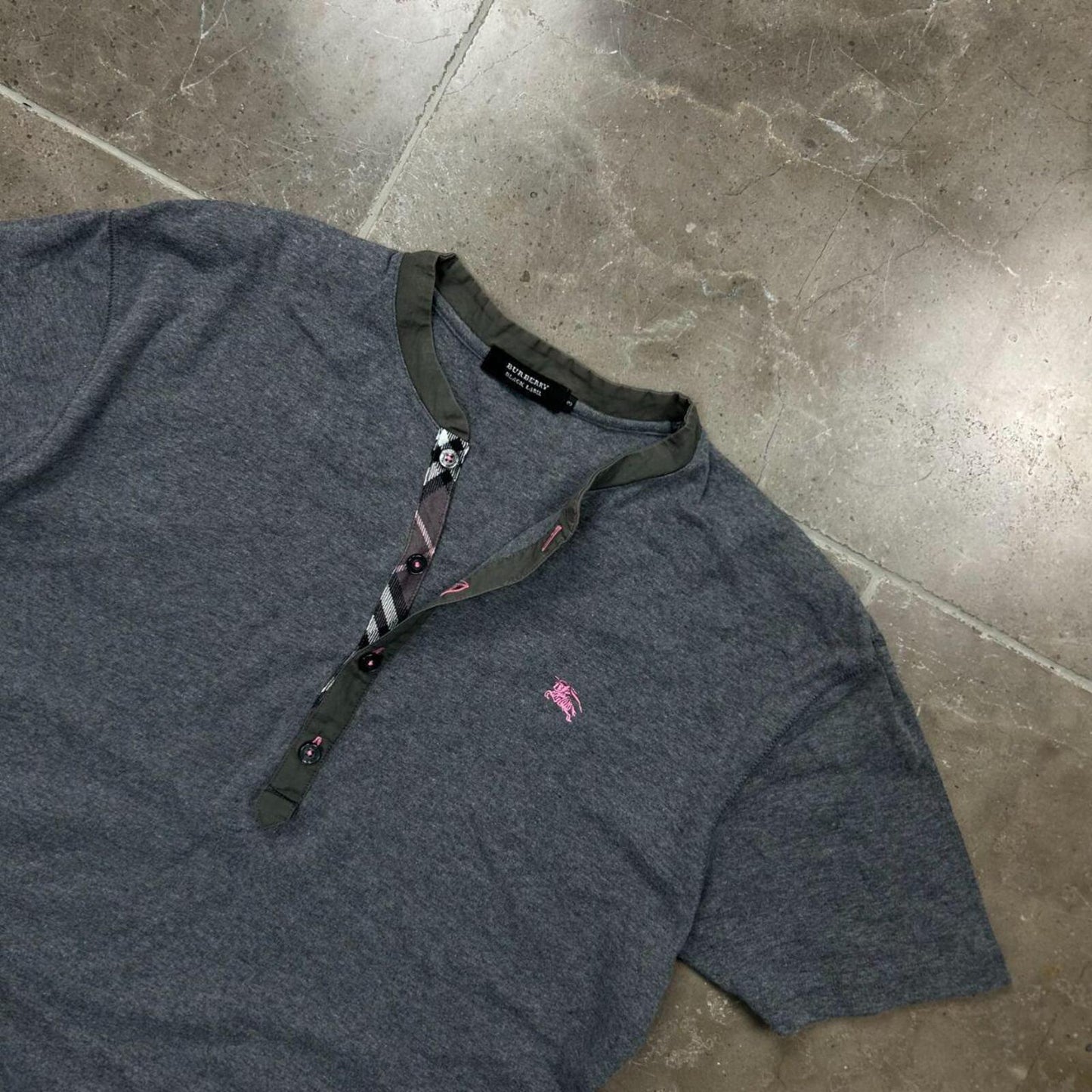 Burberry Black Label Nova Check Ribbed Henley T Shirt M