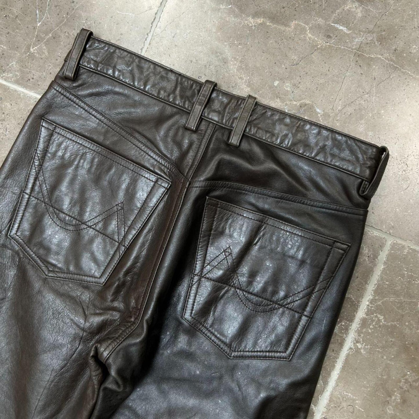 Vintage Burberry Blue Label Straight Leg Leather Trousers Jeans W28 L31
