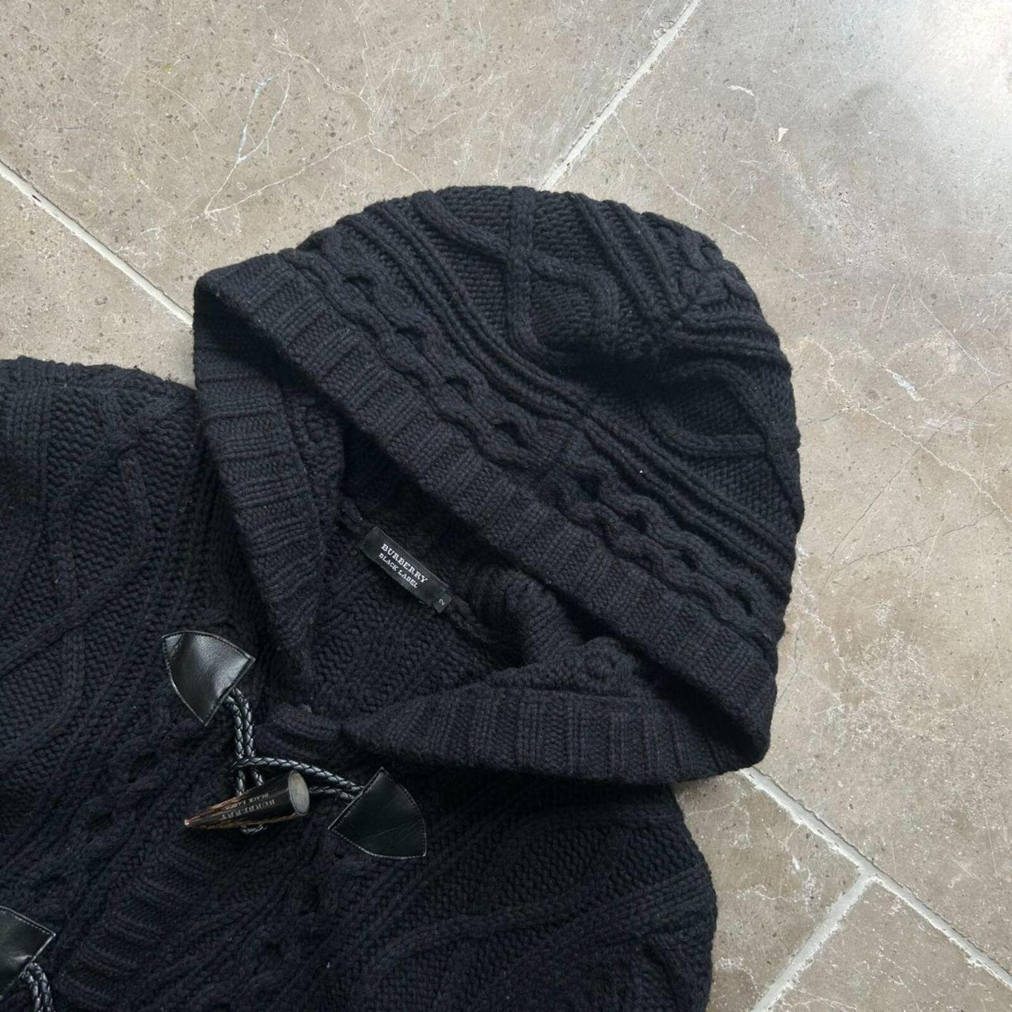 Burberry Black Label Heavy Wool Cable Knit Duffle Jacket Hoodie S
