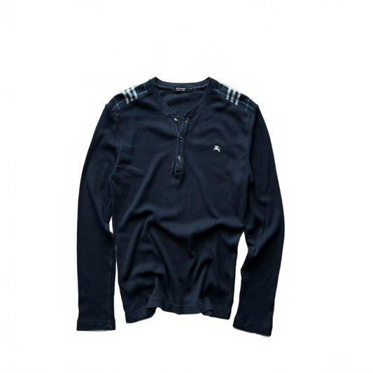 Burberry Black Label Nova Check Ribbed Henley T Shirt S