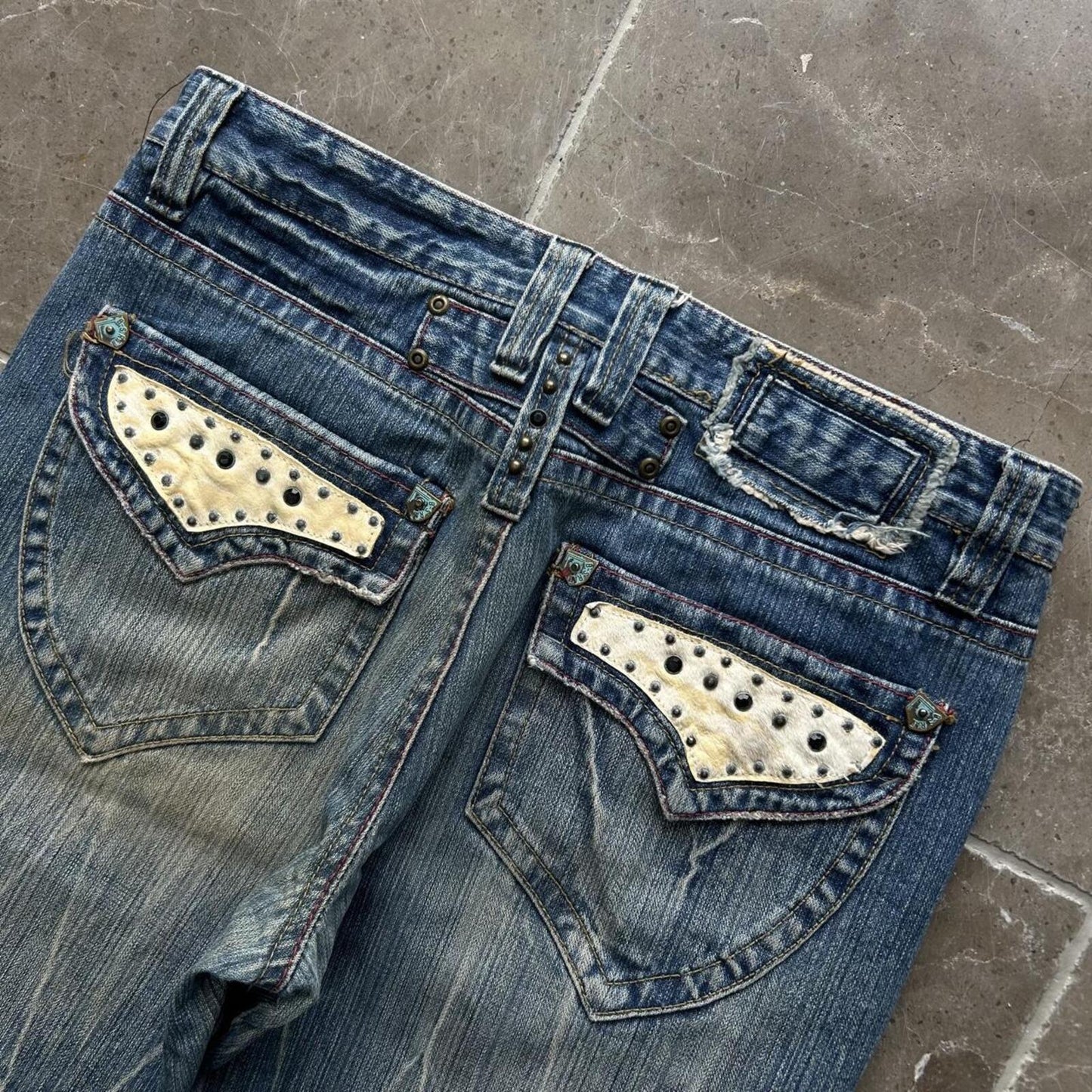 Vintage Japan Style Studded Relaxed Straight Jeans W30 L33