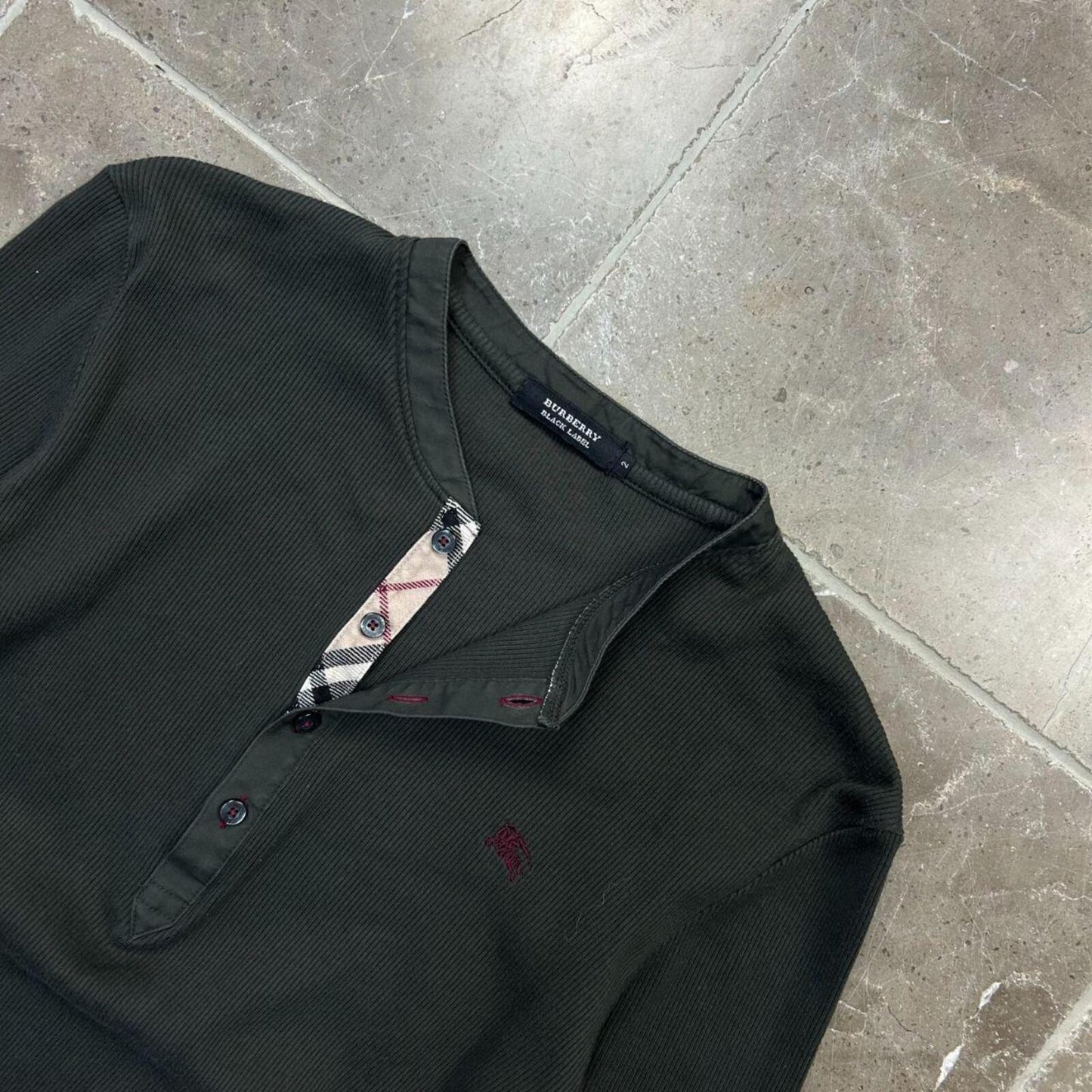 Burberry Black Label Nova Check Ribbed Henley T Shirt S