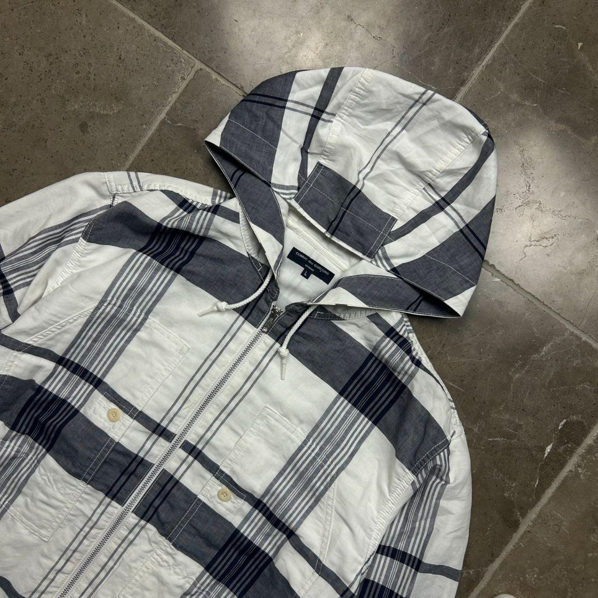 Comme des Garcons Homme Plaid Hooded Windbreaker Jacket L